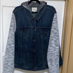 Sweater-sleeved denim jacket
